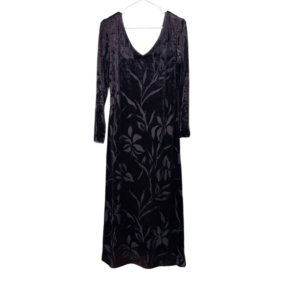 Vintage 90s Y2K Size 10 Large Purple Velvet Burnout Maxi Dress Long Sleeve - Picture 1 of 5
